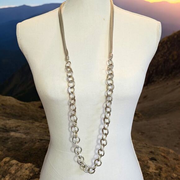 Chico's Jewelry - Link Chain Chico's Necklace Interlocked Circle Rhinestones Matte Gold Tone 40" L